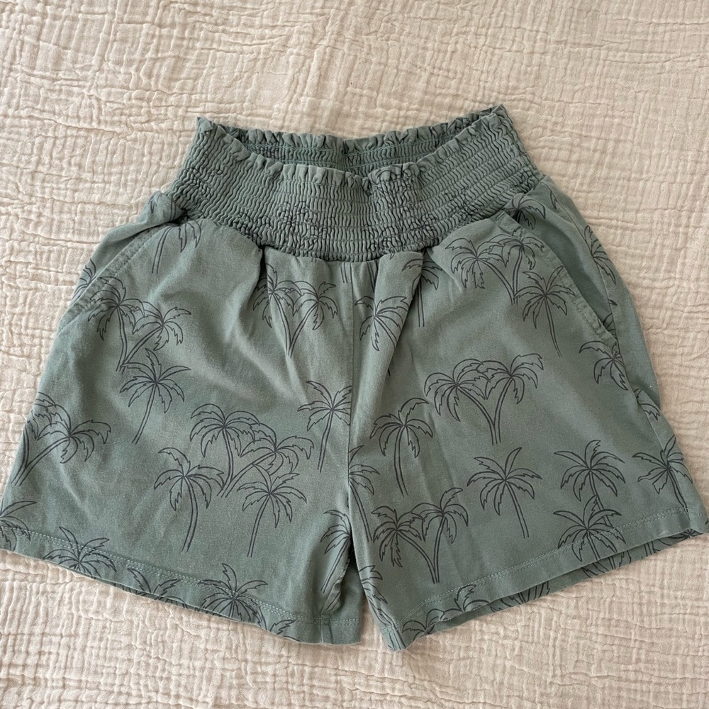 Tea Collection Palm Print Shorts Size 8 Green Elastic Waist Girls